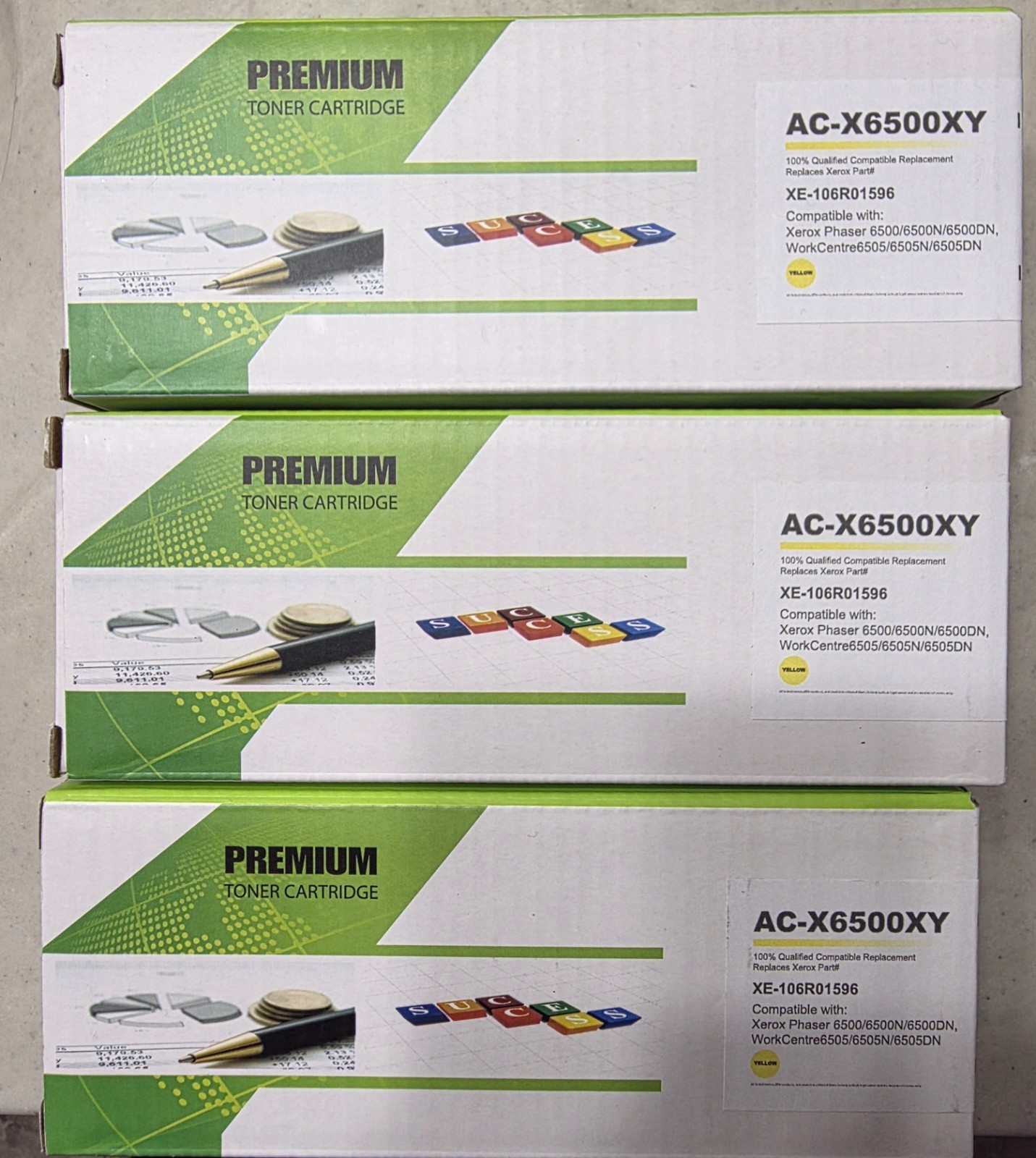 Xerox 106R01596 Compatible Toner Cartridge - Yellow, High Yield Lot Of 3
