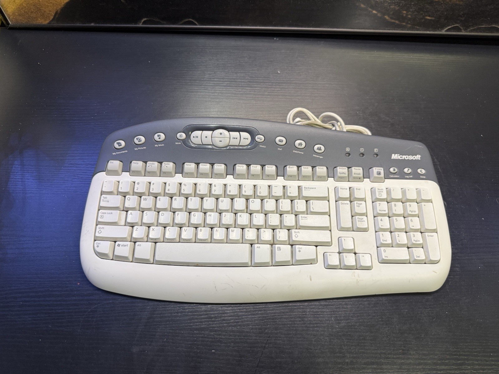 Vintage Microsoft MultiMedia Keyboard 1.0A KB-0168 Wired PS/2 Gray White