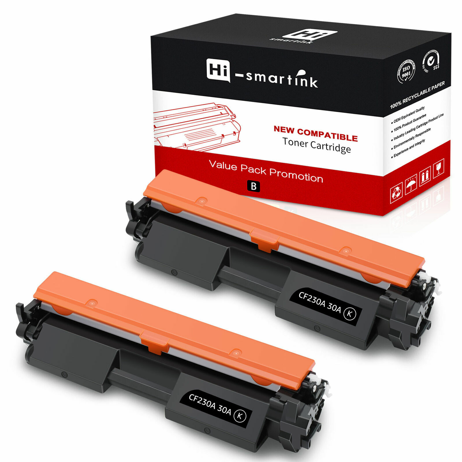 2PK CF230A 30A Toner Cartridge for HP LaserJet Pro MFP M227fdn M227fdw W/Chip
