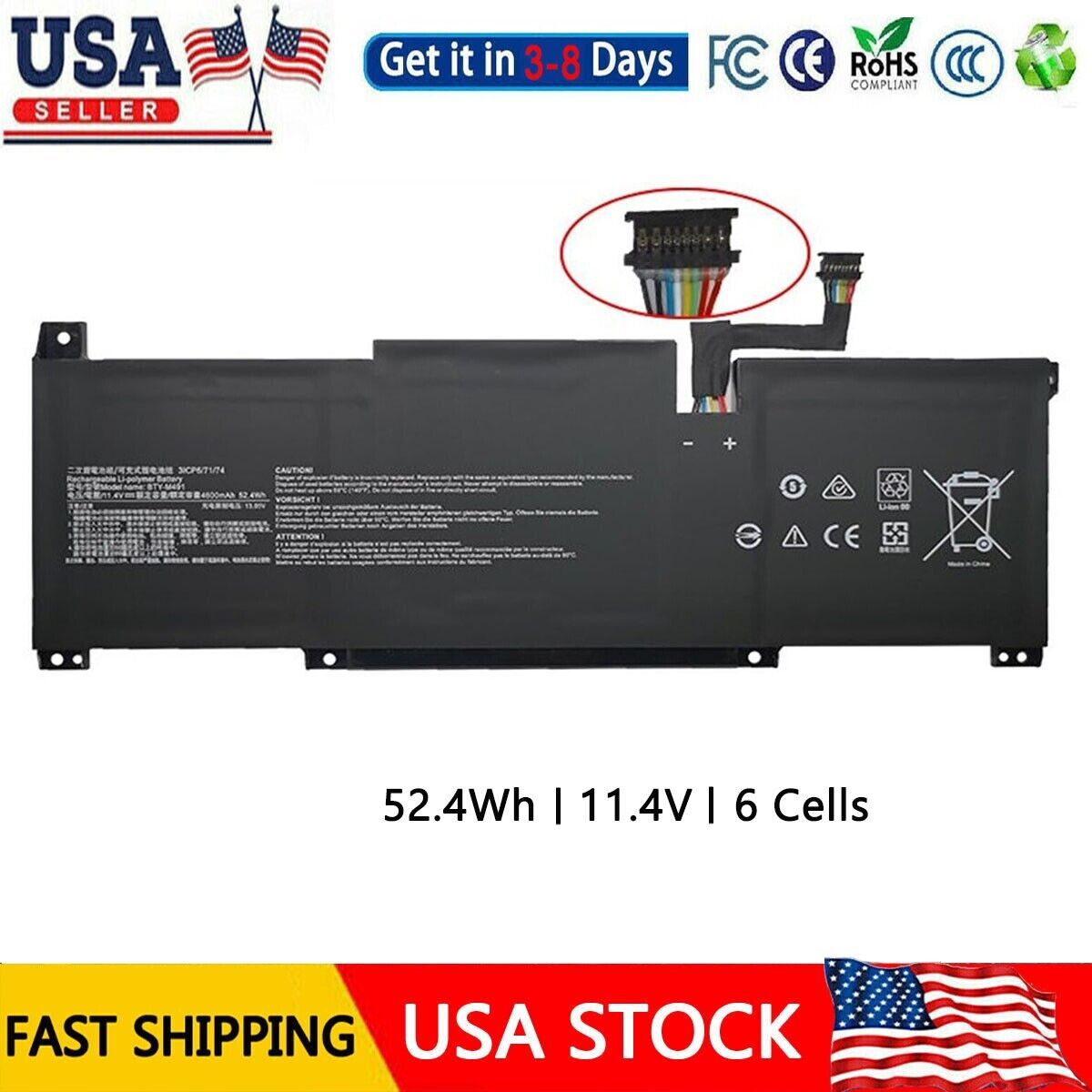 BTY-M491 Battery for MSI Modern 15 A10RB 15 A10RB-041TW 3ICP6/71/74 NEW 52.4Wh