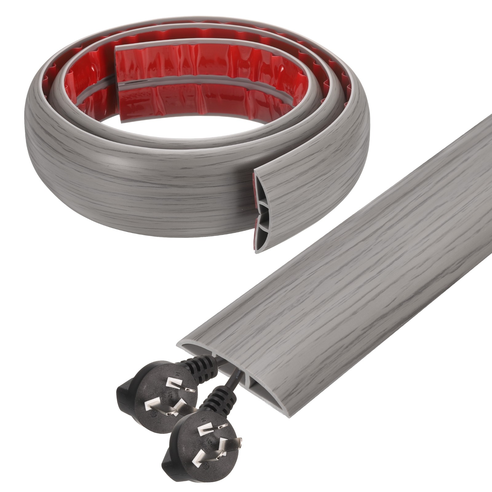 4ft D Cord Cover Floor W0.5" x  H0.3" Hide Cable Wire Covers Wood Grey