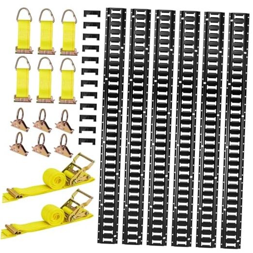 E-Track Tie-Down Rail Kit, 6 Pack 5 ft E Track Rails, 26 Pcs 5 FT- 26Pcs