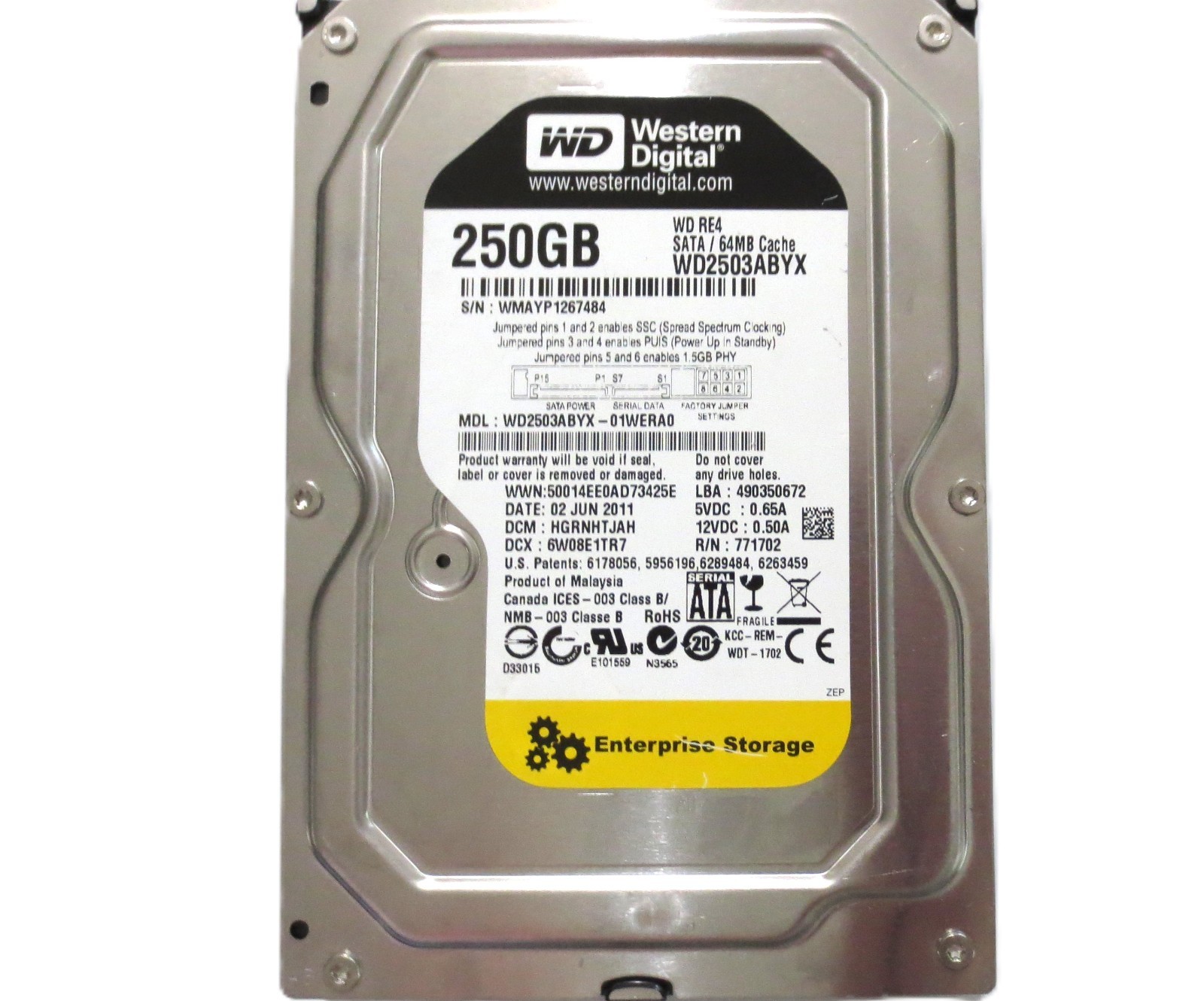 WD WD2503ABYX-01WERA0 HGRNHTJAH (WMAY) Malaysia 250gb Sata 3.5" HDD 06/2011