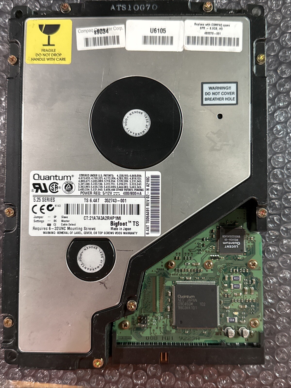 QUANTUM BIGFOOT TS06A011 TS06A491 6.4AT COMPAQ 352743-001 H.D.D USED & TESTED