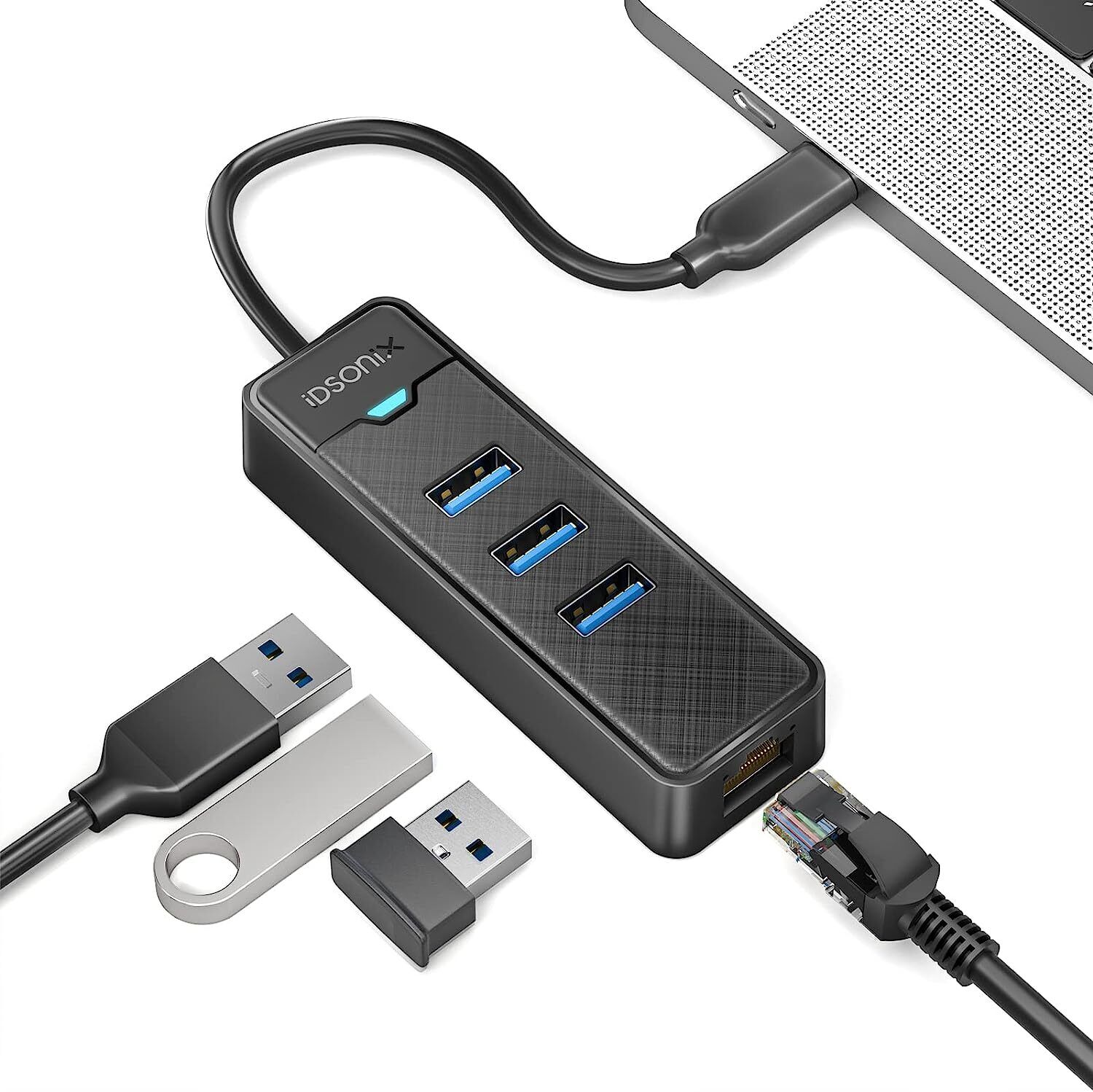 IDsonix 3/4/7 Ports USB 3.0 Hub USB A/C to Ethernet Adapter Multi Port Splitter