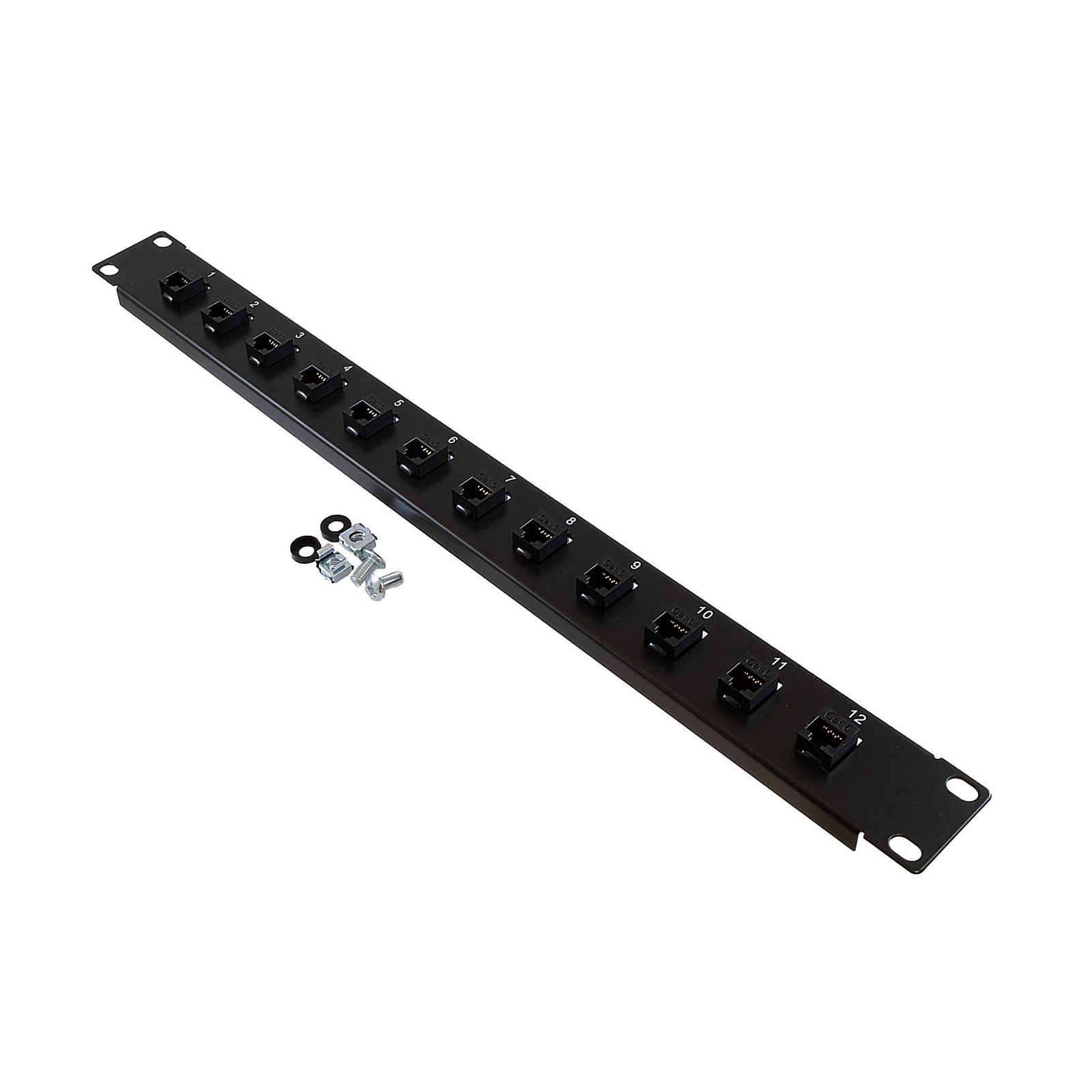 NavePoint 1U (1.75") 19 Inch Panel with 12 Right Angle Cat6 Couplers