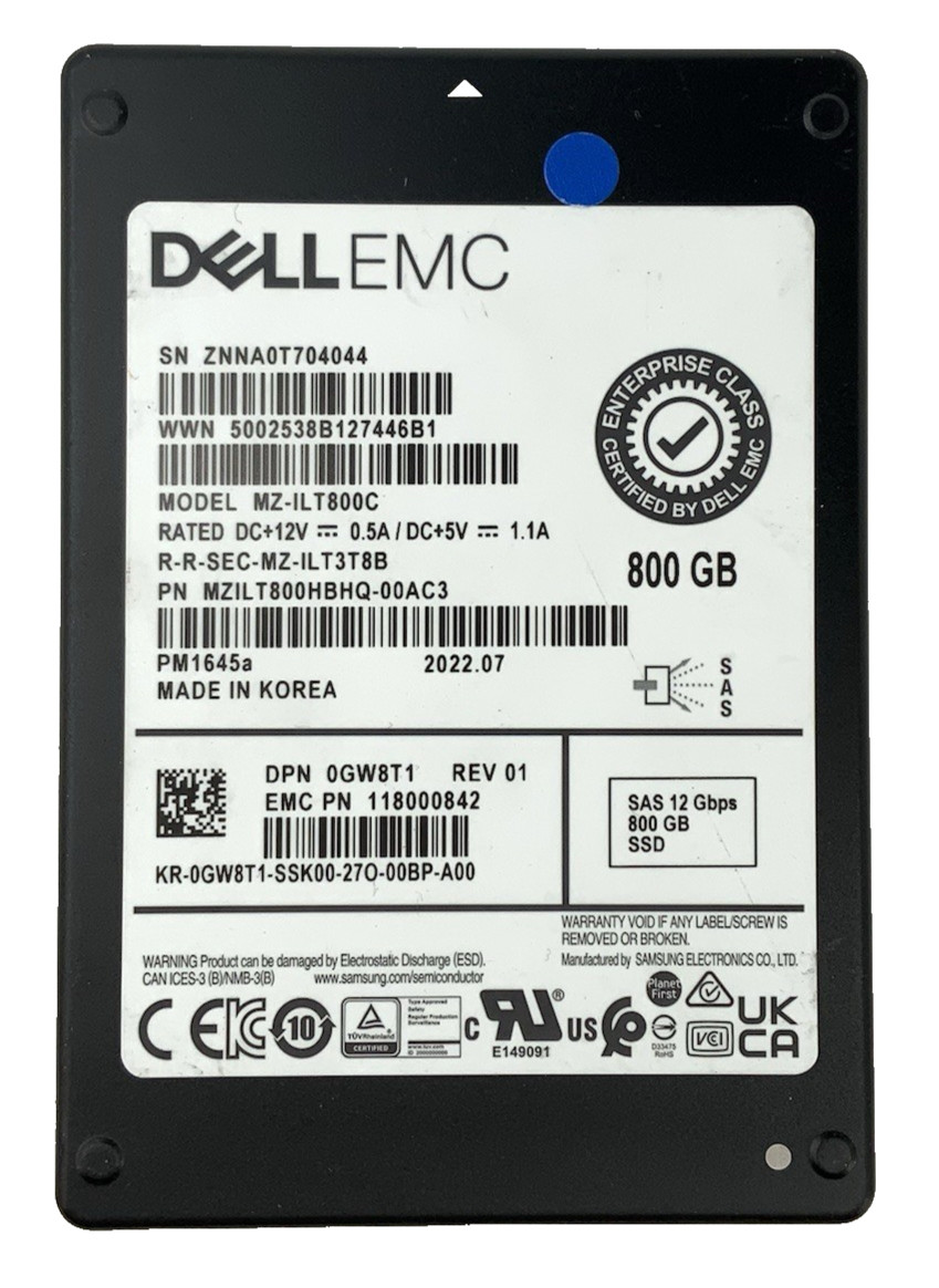 Samsung Dell EMC PM1645a 800GB SAS 12Gb/s 2.5" SSD MZILT800HBHQ-00AC3 MZ-ILT800C