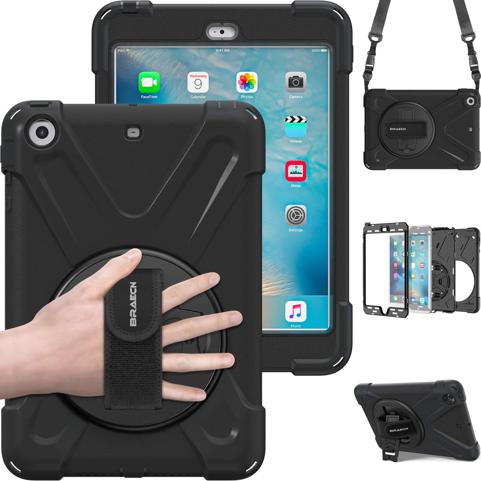 BRAECN Case for iPad mini 1/2/3,Heavy Duty Shock Proof for Kids Cover, with 3...