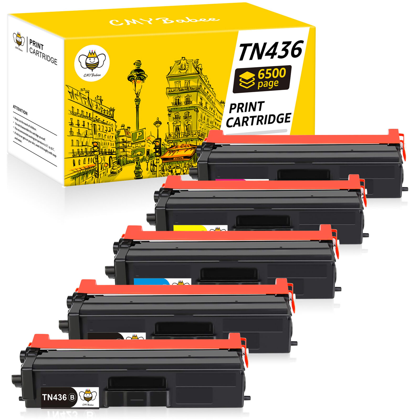 5Pc TN436 Black Color Toner compatible for Brother HL-L8360CDW HL-L8360CDWT