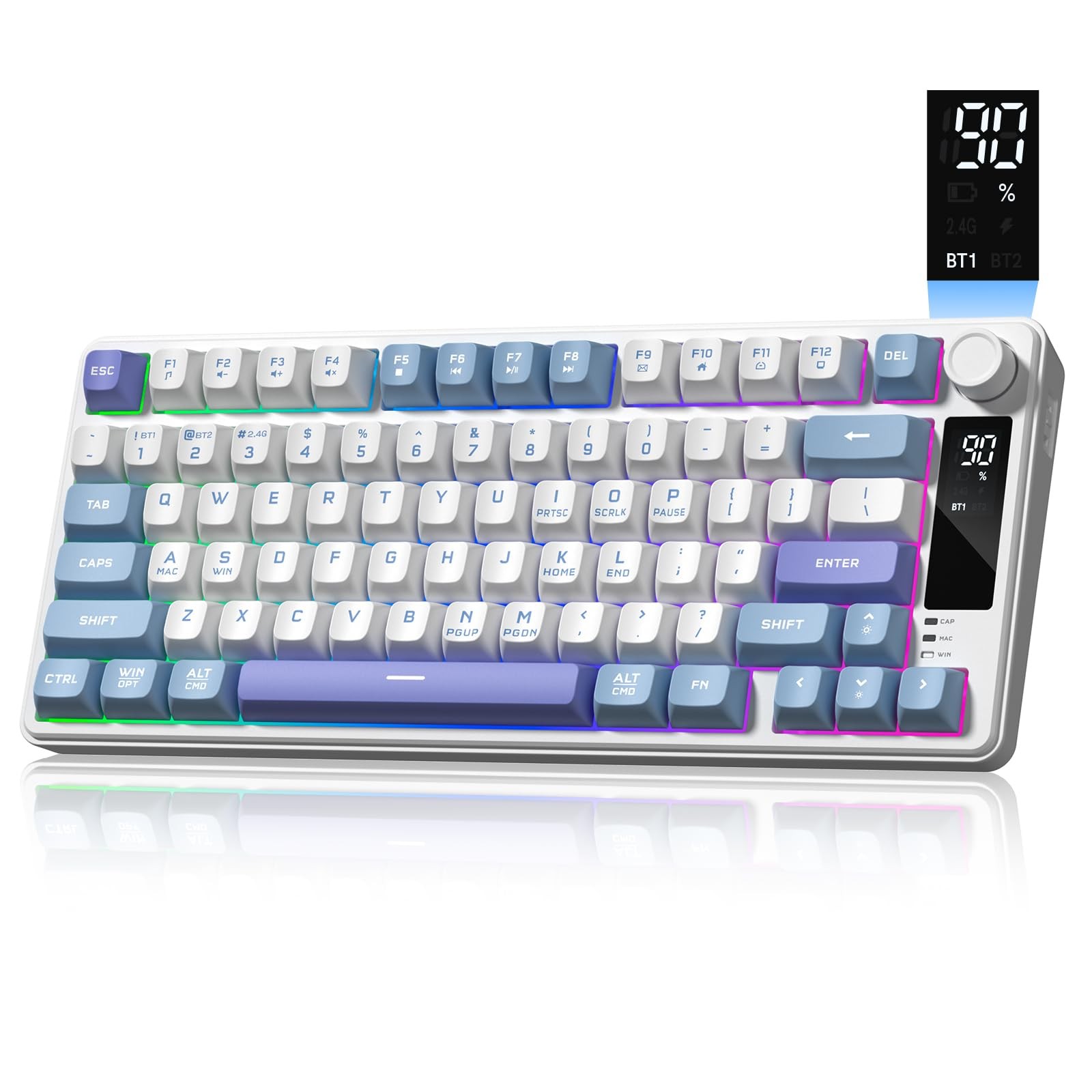 Womier DK75 75% Wireless Gaming Keyboard, RGB Backlit Creamy Keyboard with Media