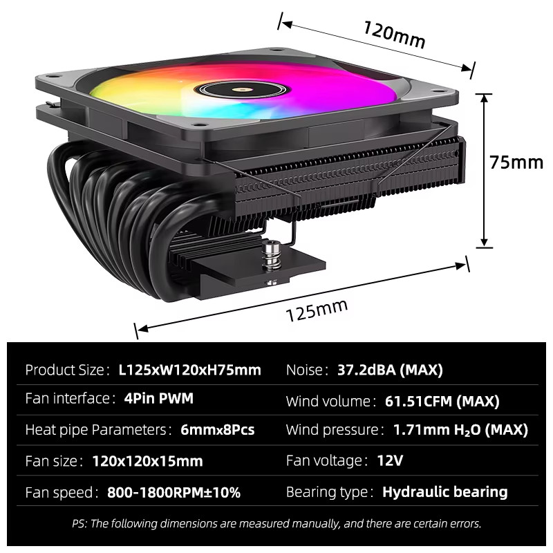 TE-75 RGB CPU Cooler, 75mm Low Profile 5V 3Pin ARGB Air Cooling Radiator for AM5