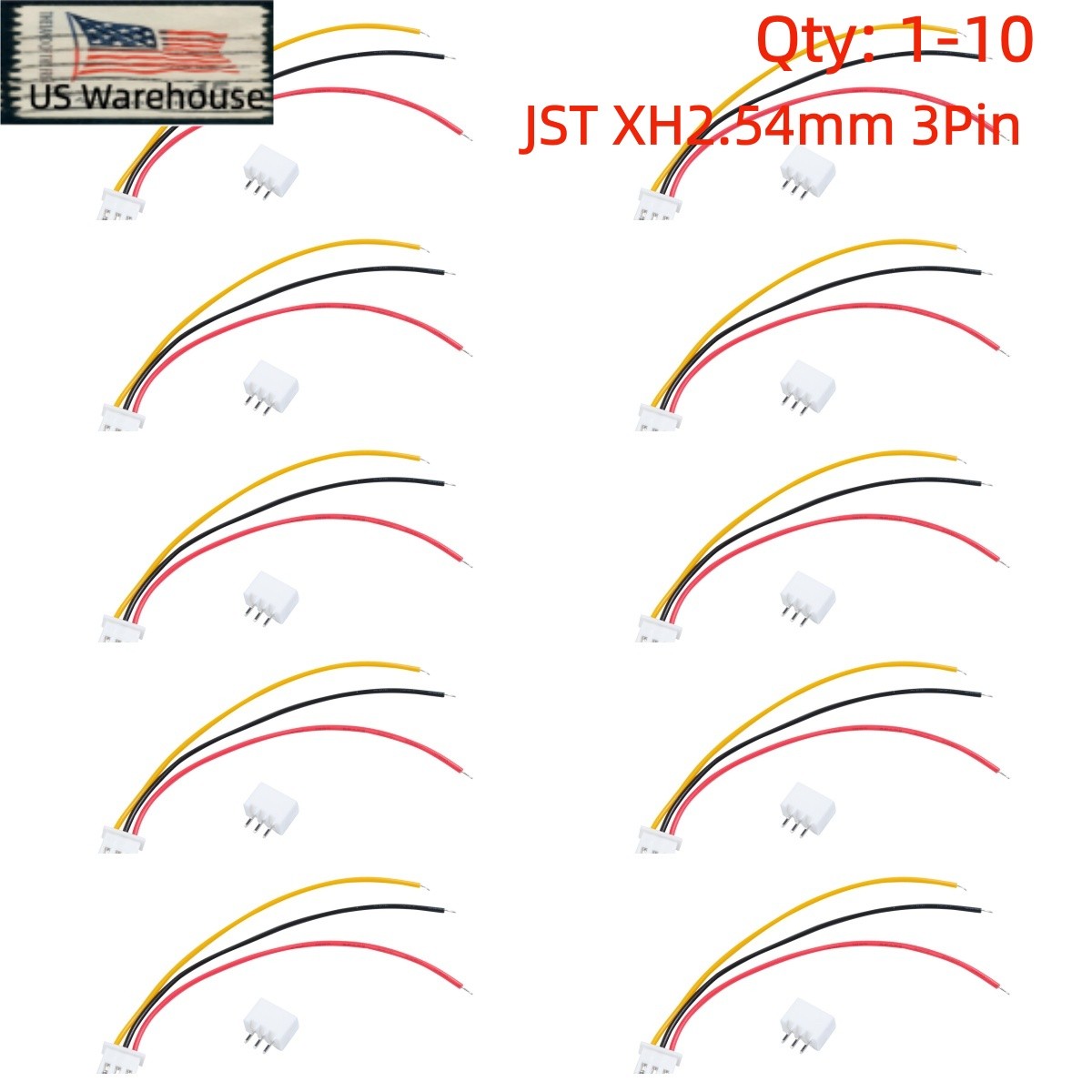 lot Standard JST XH2.54mm 3Pin Male to Female Extension Cable 10cm Solder-Free