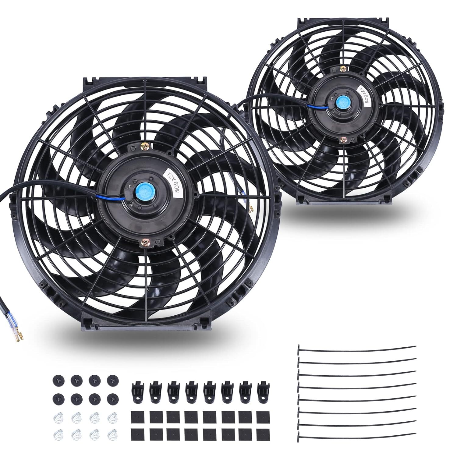 12 Inch Black Electric Cooling Fan 2 Pack 12V 80W High Performance Radiator Fan
