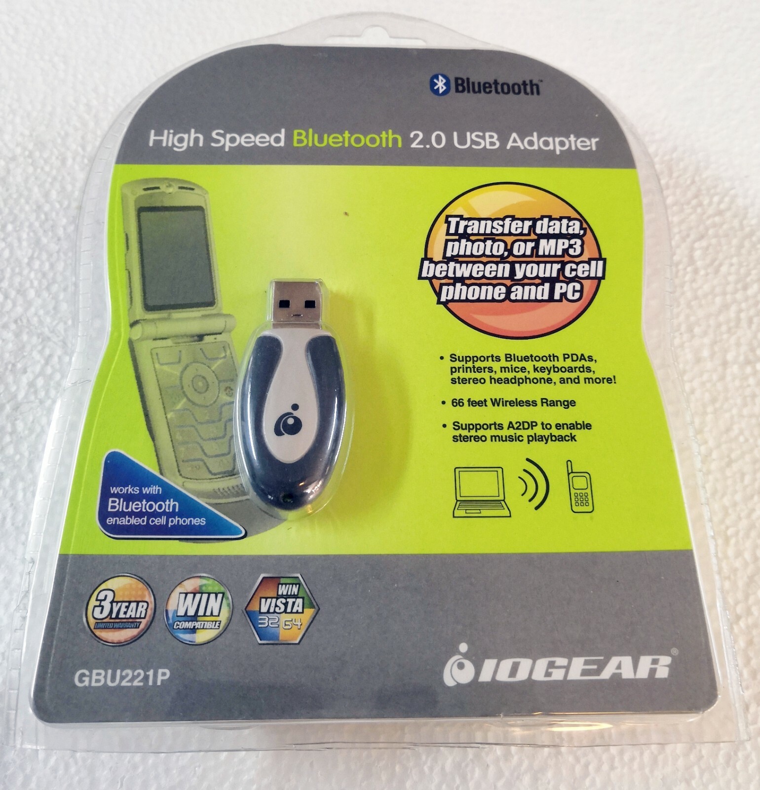 IOGear High Speed Bluetooth 2.0 USB Adapter Class 2 GBU221- EXPEDITED SHIP