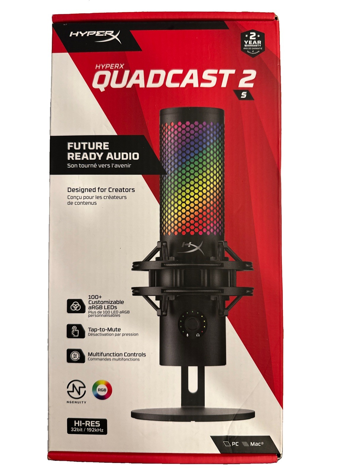 HyperX QuadCast 2 S USB Microphone with RGB Lighting, USB-C, Black, Brand New