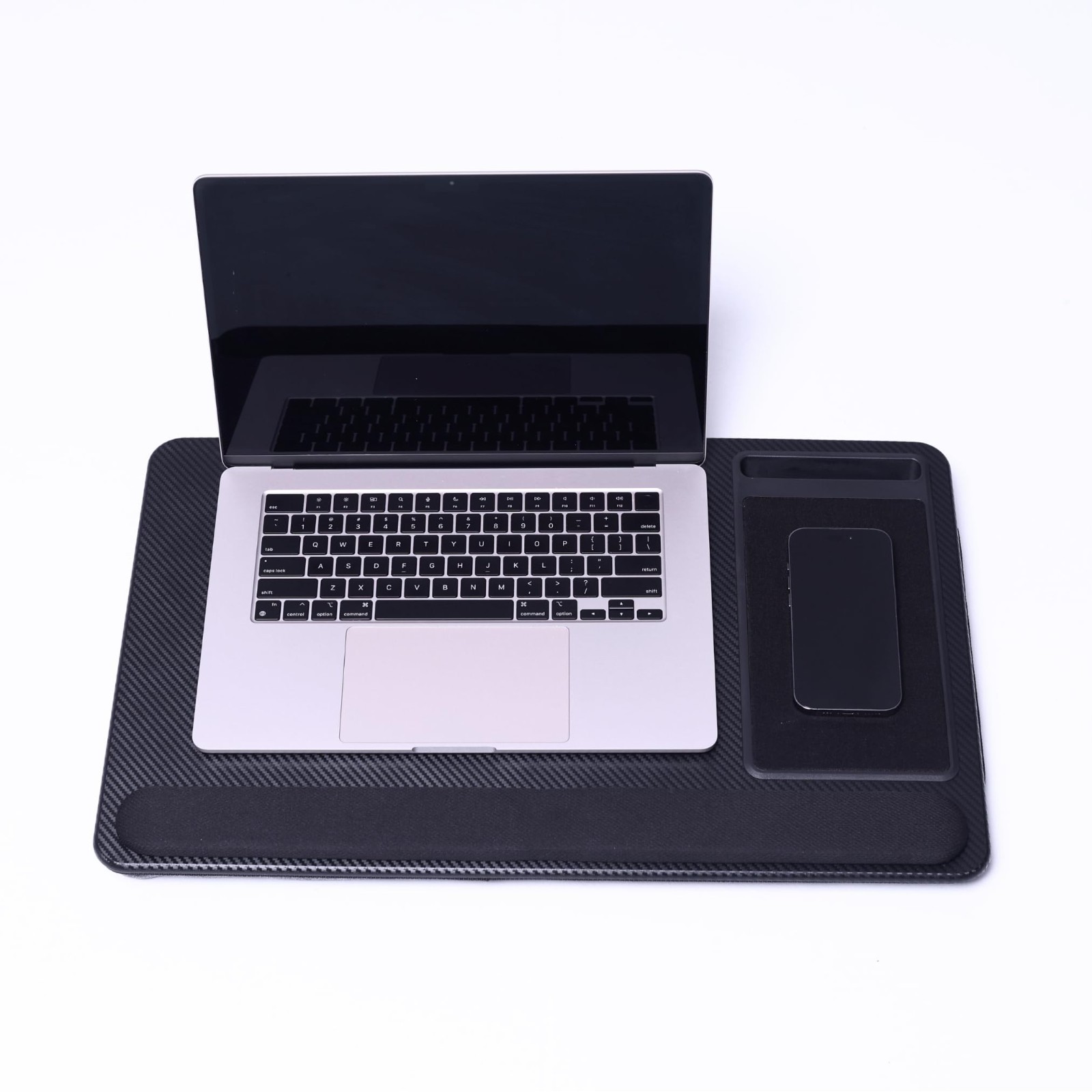 Laptop Lap Desk Stand Black Carbon Cushioned Tray Wrist Rest Mouse Pad 15.6"