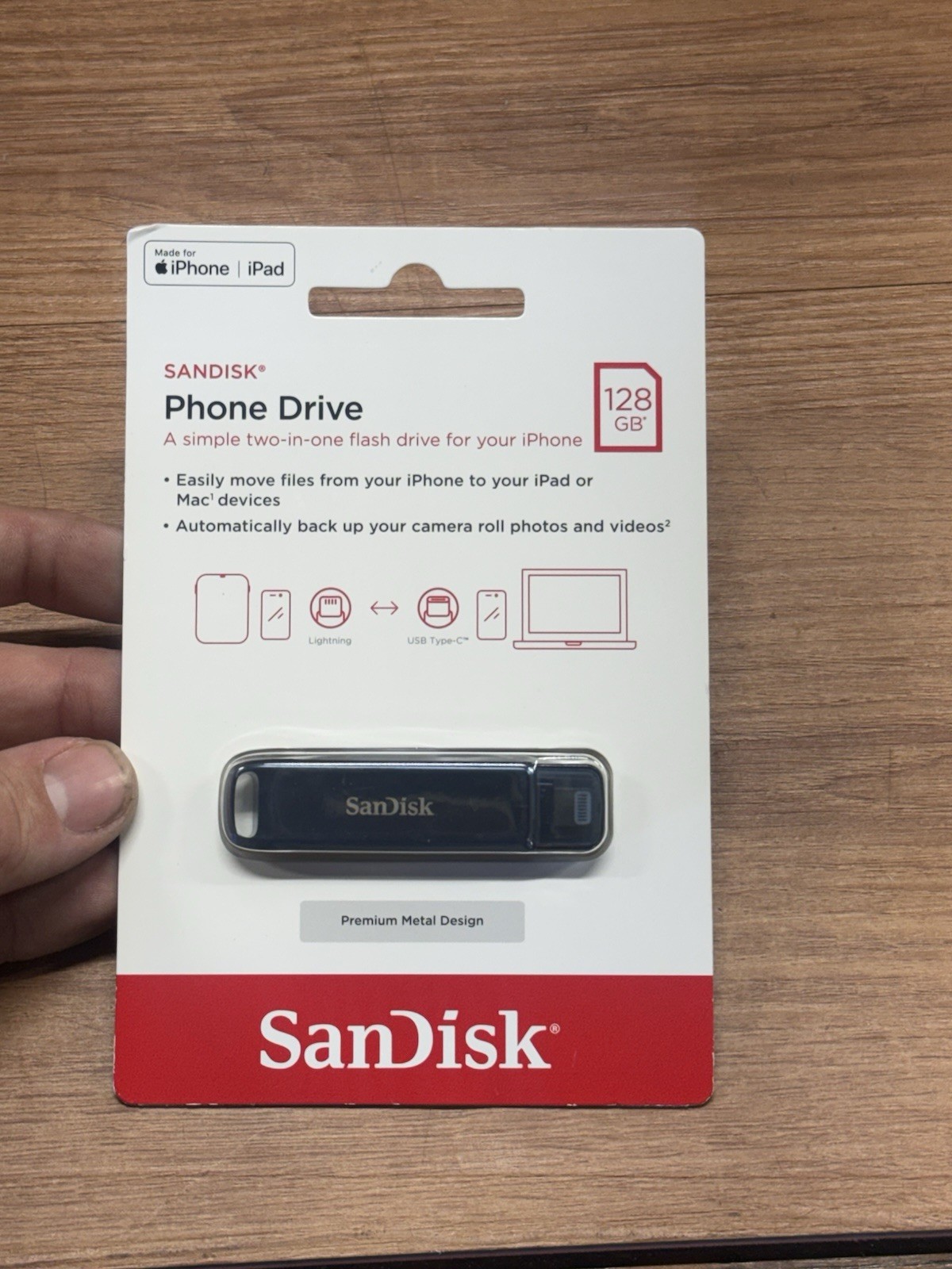 SanDisk Phone Fisk 128GB Flash Drive iPhone/iPad Lightning & USB-C New