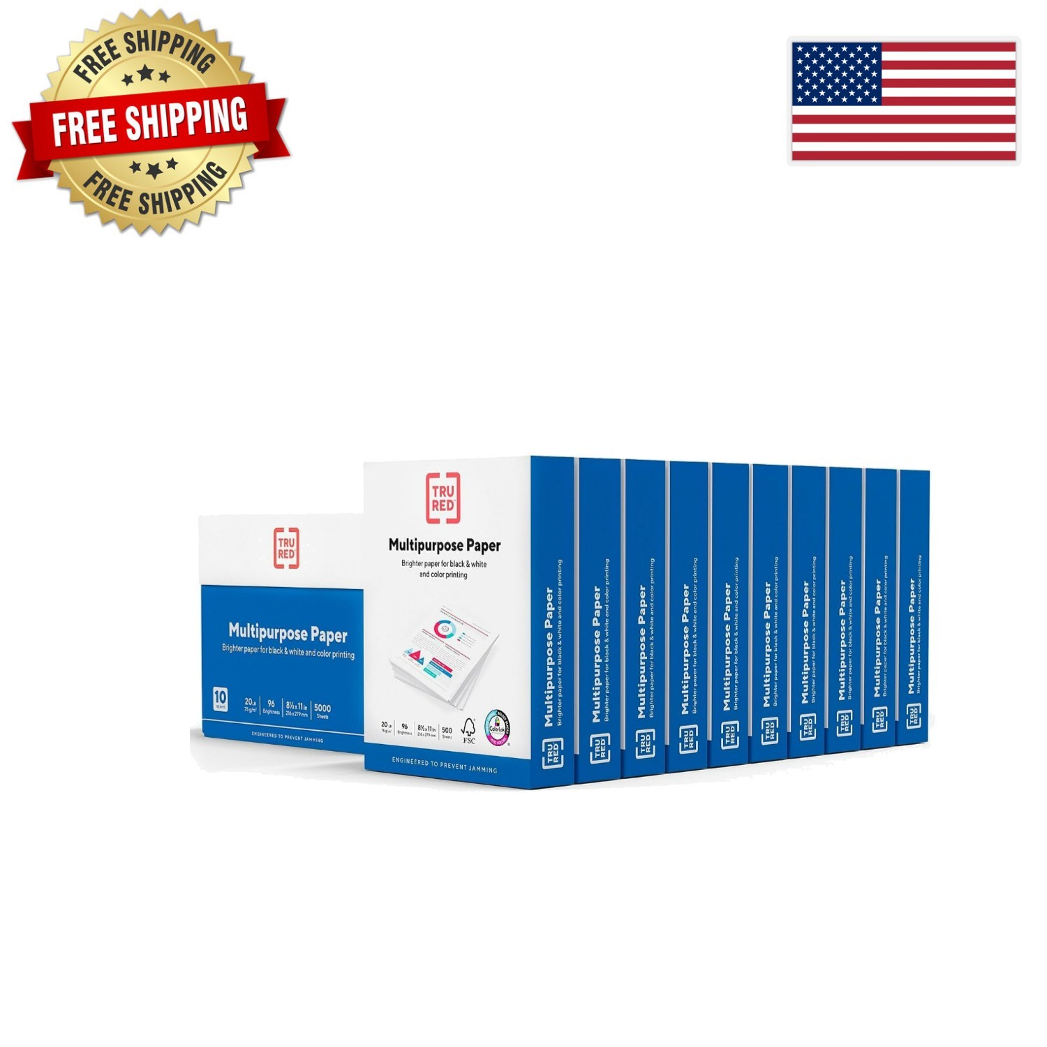 TRU RED 20 lbs Multi-Purpose Printer Paper - 5000 Sheets, Matte Finish