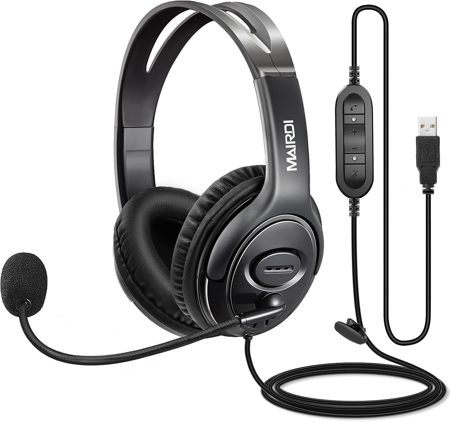 MAIRDI USB Headset with Microphone for PC, Computer Headset with Mic Noise Cance