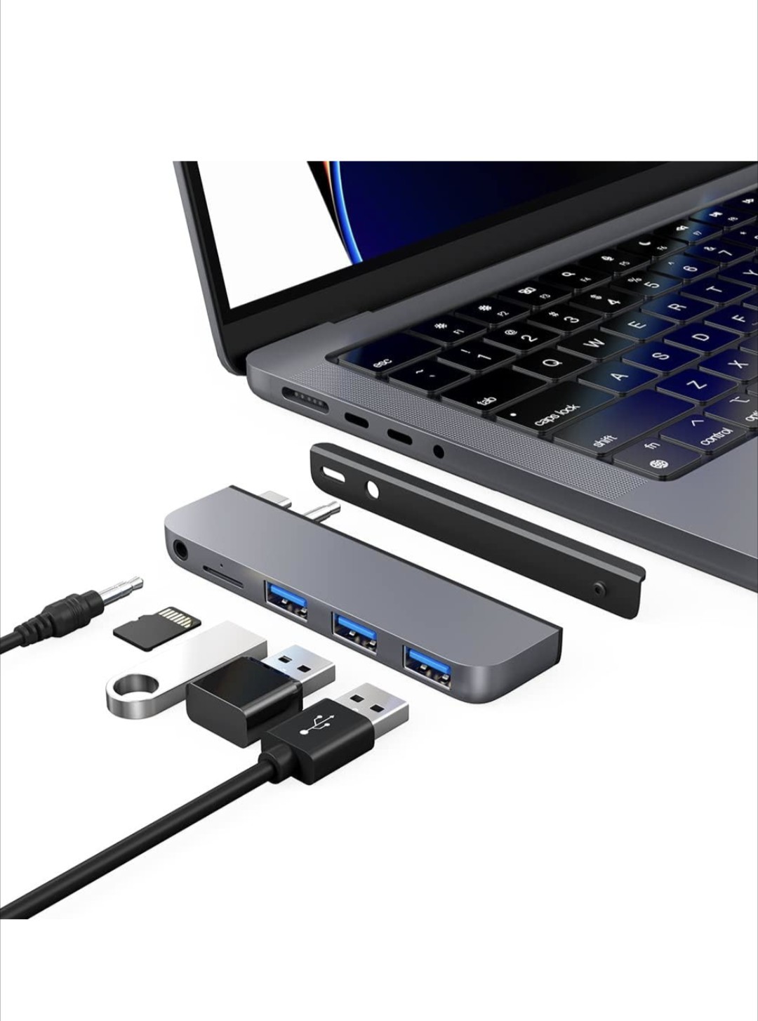 Qwiizlab USB C Hub 5-in-1 Adapter, USB 3.0 Data Port, microSD Card Reader, 3.5mm