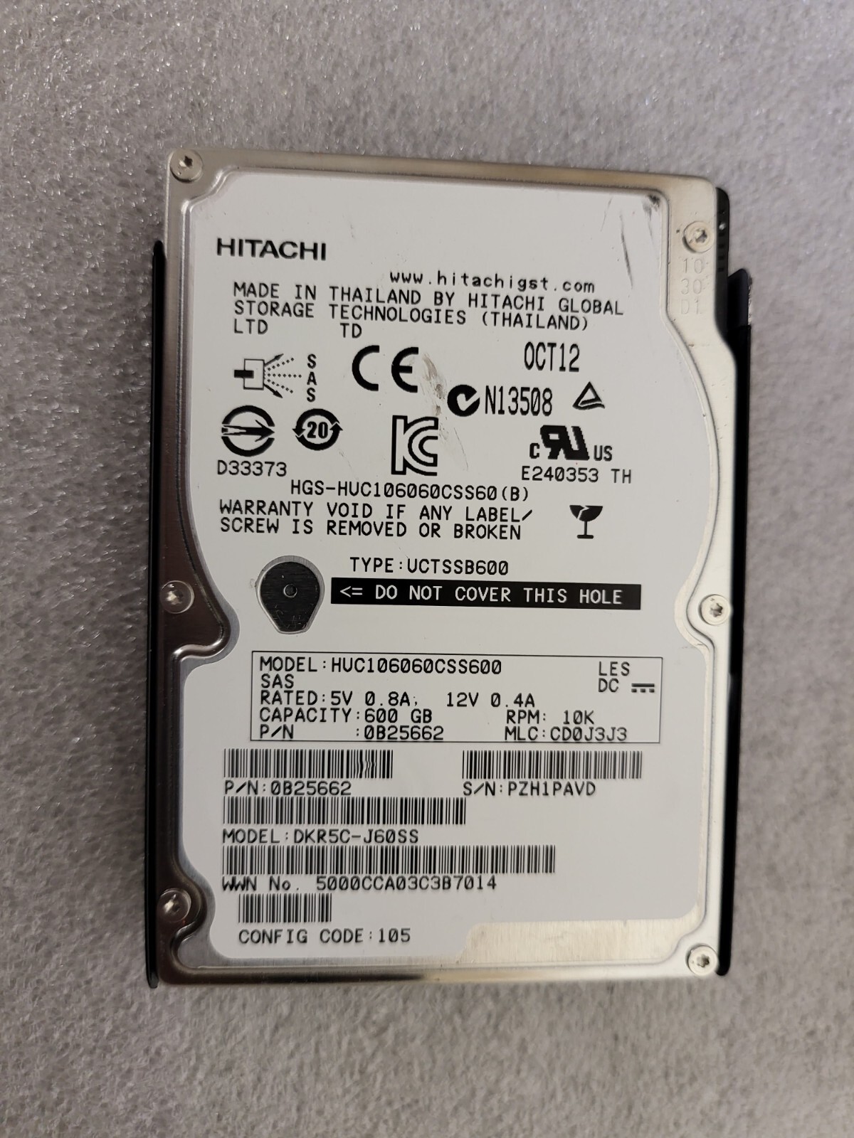 0B25662 Hitachi Ultrastar 600GB 10K 6G 64MB 2.5" SAS Hard Drive HUC106060CSS600