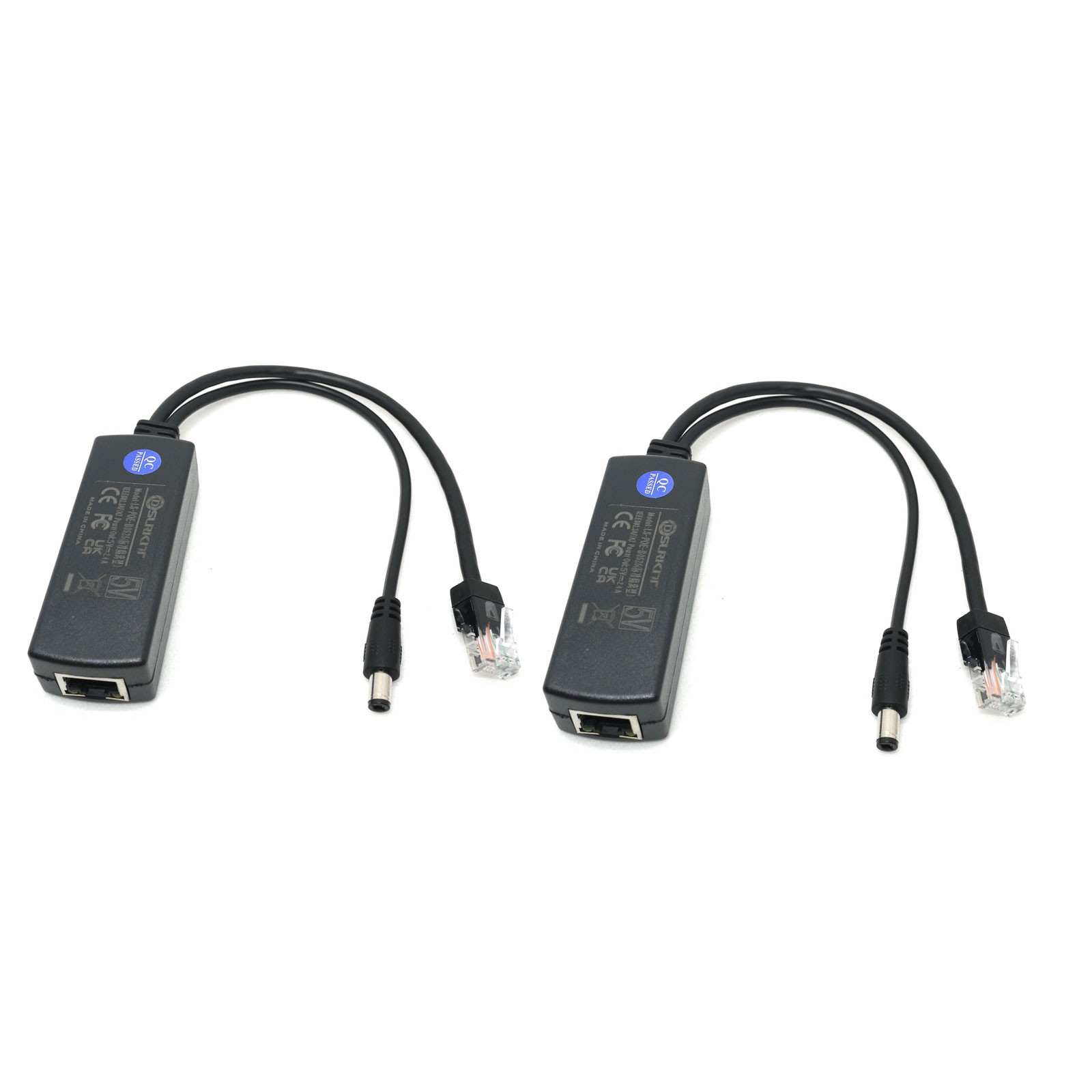 2pcs 5.5x2.1mm DC 48V to 5V 2.4A Active PoE Splitter 802.3af for 5V IP Cameras