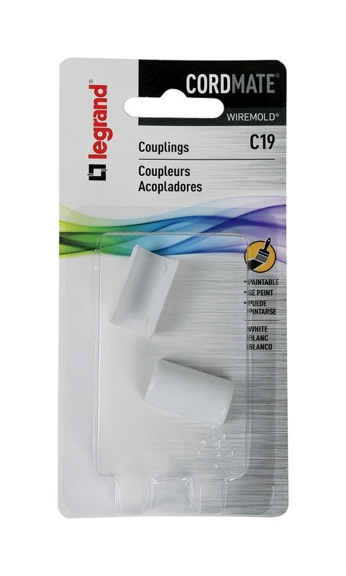 Wiremold C19 CordMate White Plastic Paintable Coupling Cord Cover