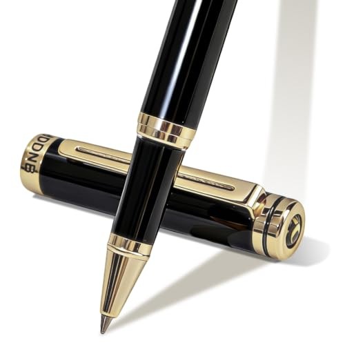 Luxury Rollerball Pens Gift Set, Schneider Ink Refill, 24K Gold Trim Black&Gold