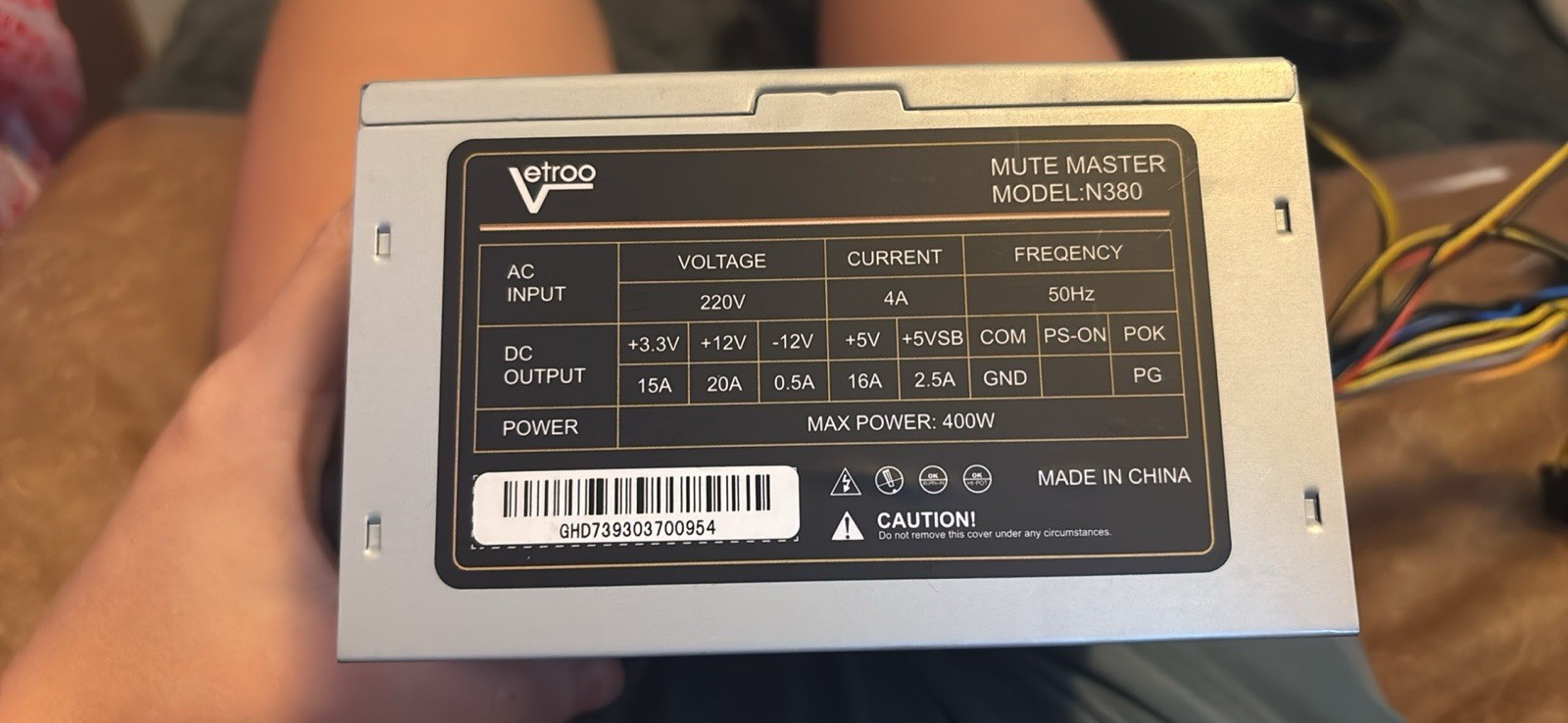 Vetroo Mute Master N380 400W ATX Power Supply 220V Non-Modular Silver