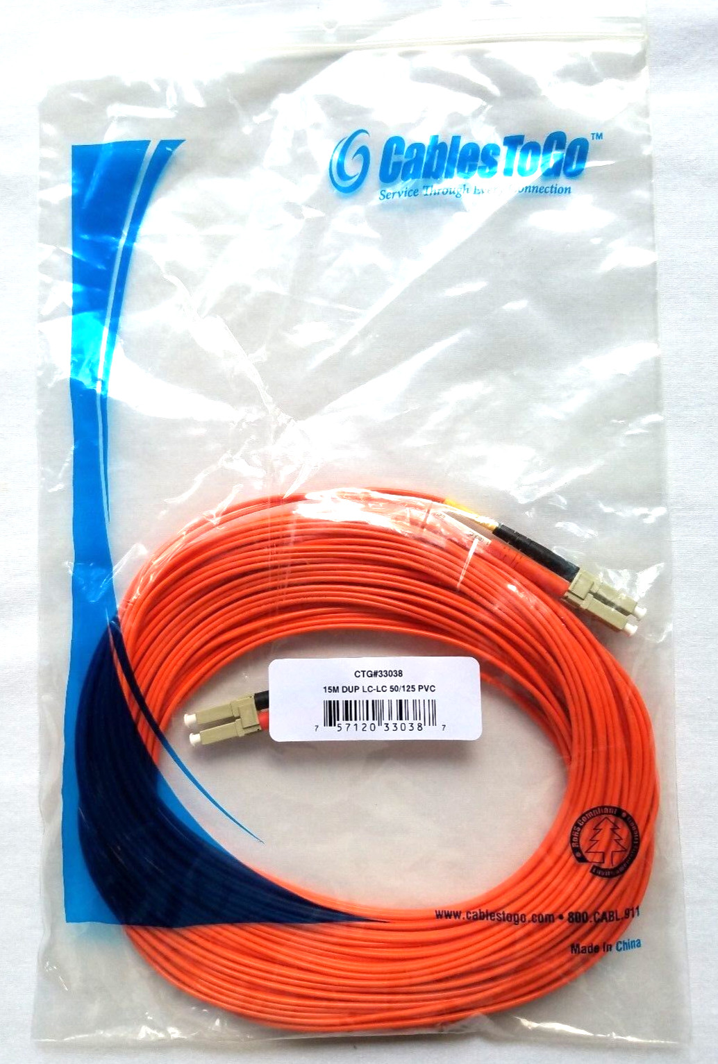 LC-LC 33038 50/125 C2G/Cables to Go OM2 Duplex MM PVC Fiber 15 Meter - LOT OF 3