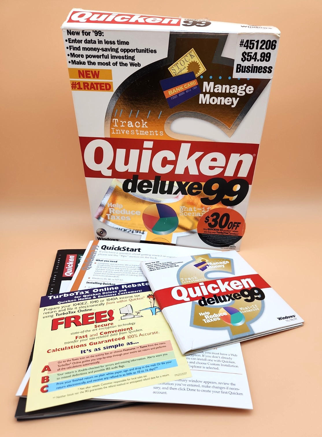Quicken Deluxe 99 Personal Finance Software Windows Intuit Win98/95