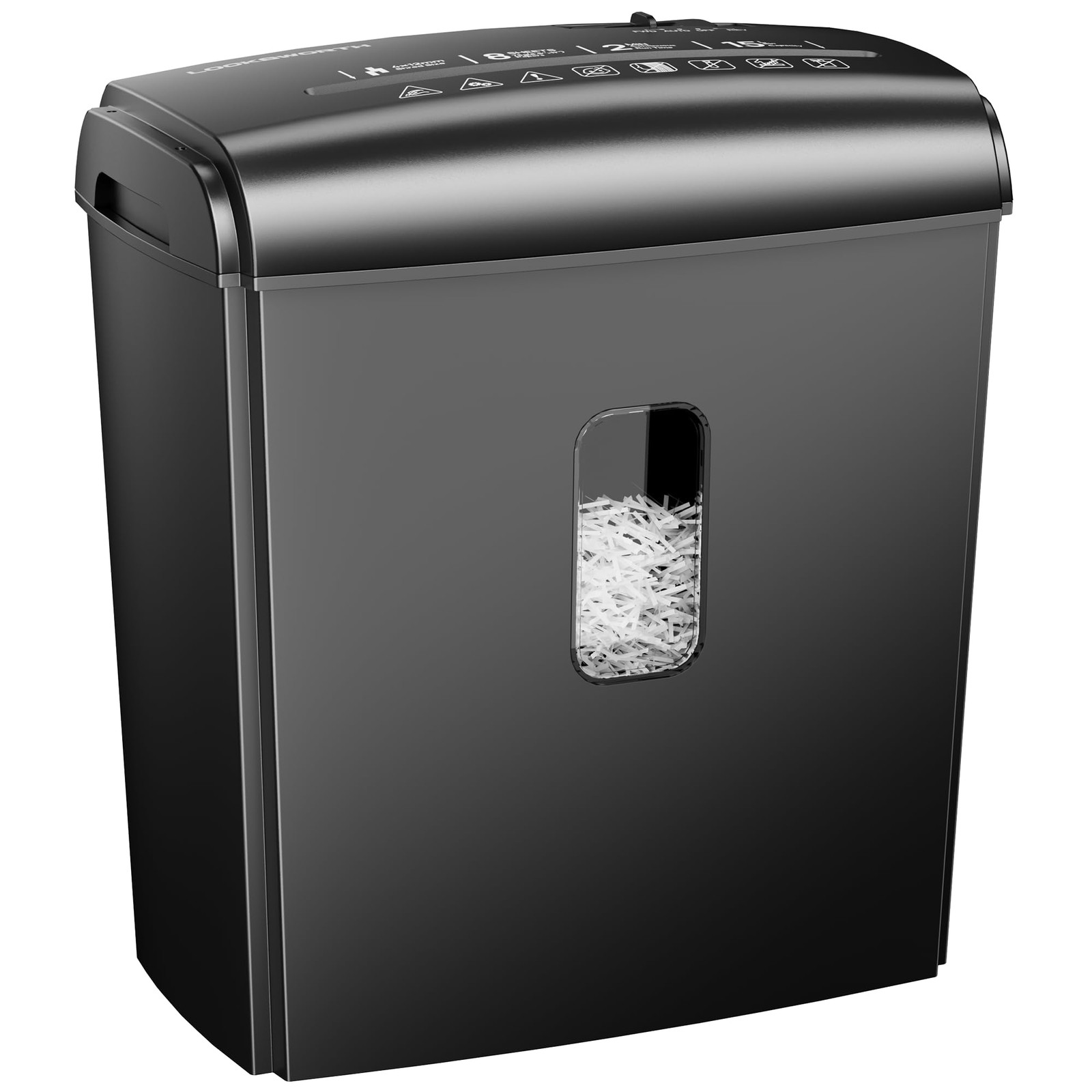Paper Shredder 8 Sheet Micro Cut High Security 4 Gallon Black Locksworth P-4