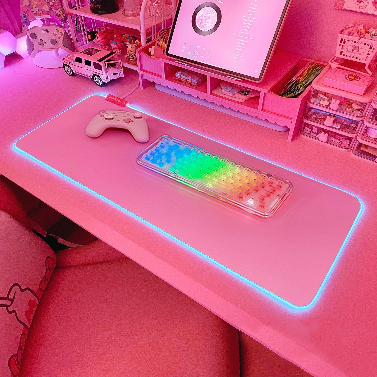 Pink RGB Gaming Mouse Pad 31.5x12 Inch PC XL Large Extended Glowing Led Light...