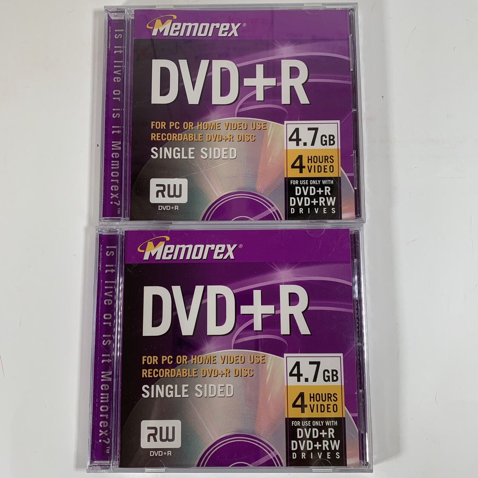 2 New DVD+R Recordable 4X Blank 4.7GB 120min Discs Memorex 2002 sealed