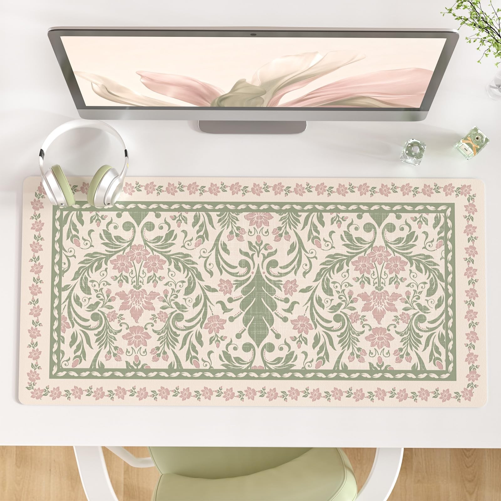 PU Leather Large Pad, Waterproof Desk Mat, 31.5" x 15.7", Floral