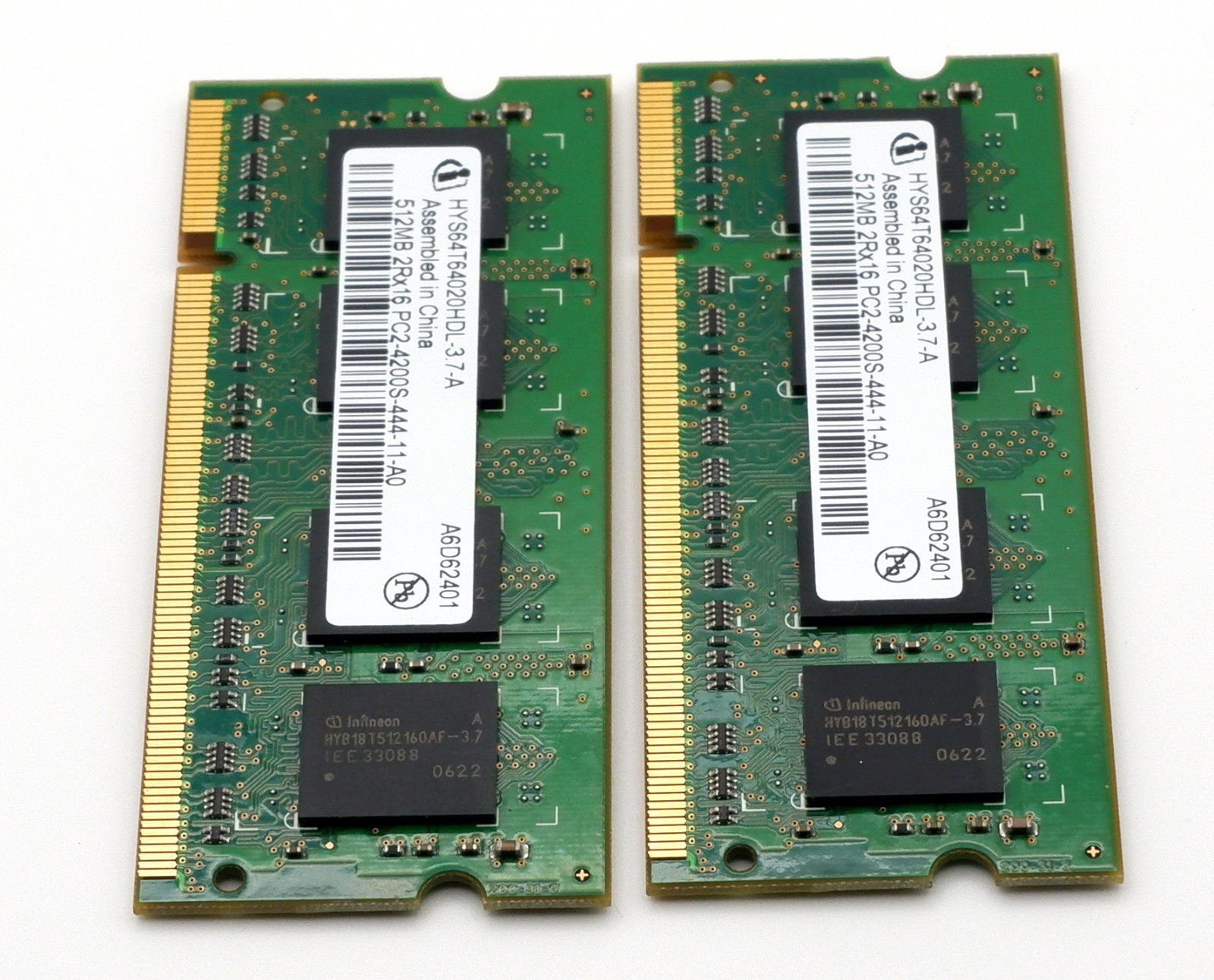 1GB (2 x 512MB) Infineon HYS64T64020HDL-3.7-A PC2-4200 DDR2 533MHz SODIMM Memory