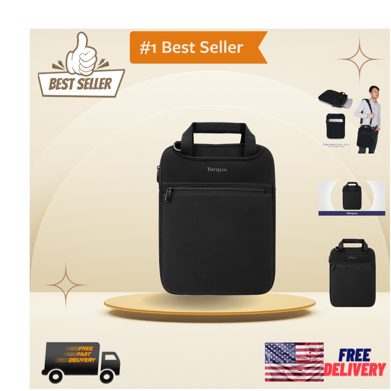 Elegant Vertical Laptop Messenger Bag - Fits 14" Devices, Cross Strap Included