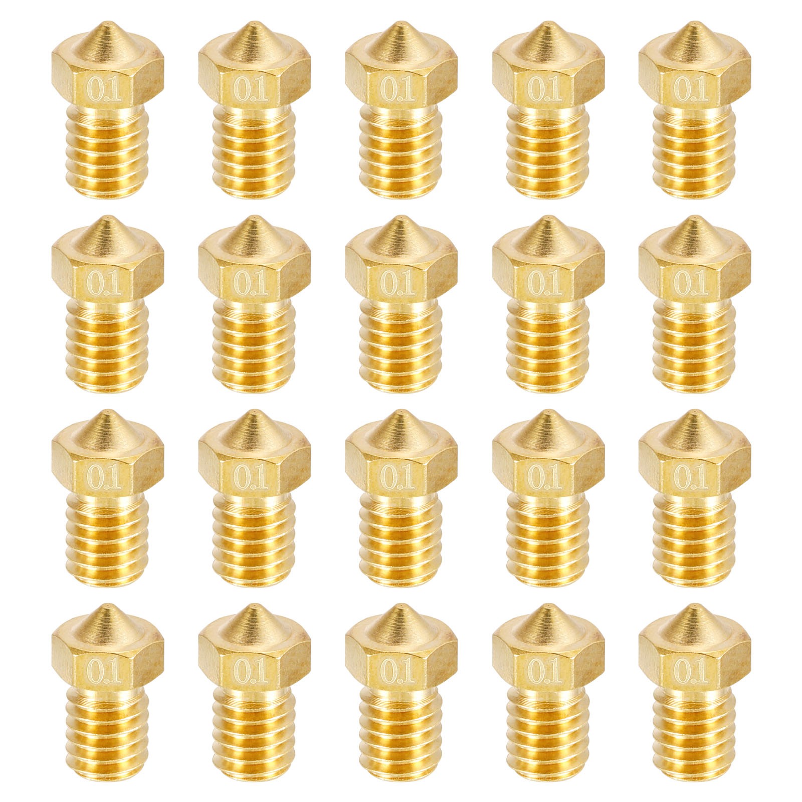 20pcs 3D Printer Nozzle Brass 0.1mm Extruder Print Head for 1.75mm M6 Printer