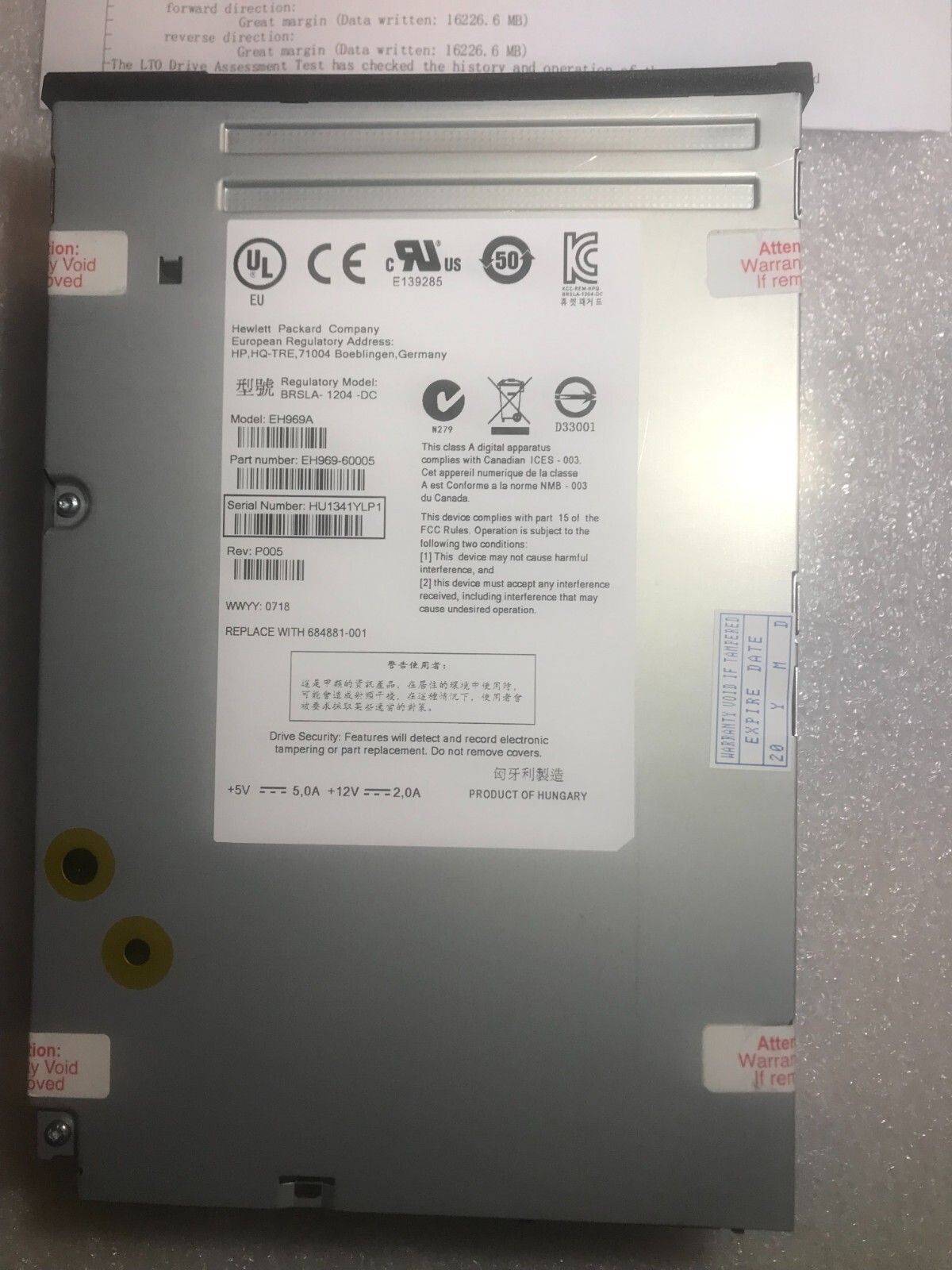 HPE EH969A Ultrium 6250 LTO6 SAS HH INT Tape Drive 684881-001 EH967-60027 LTO-6