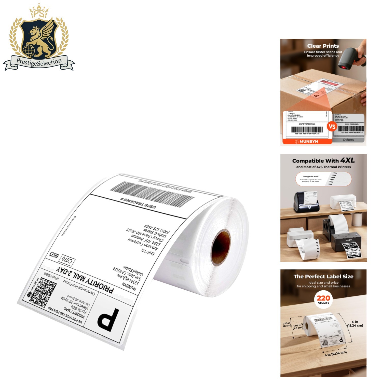 Eco-Friendly 220 Label Roll - 4"x6" Shipping Labels for Thermal Printers