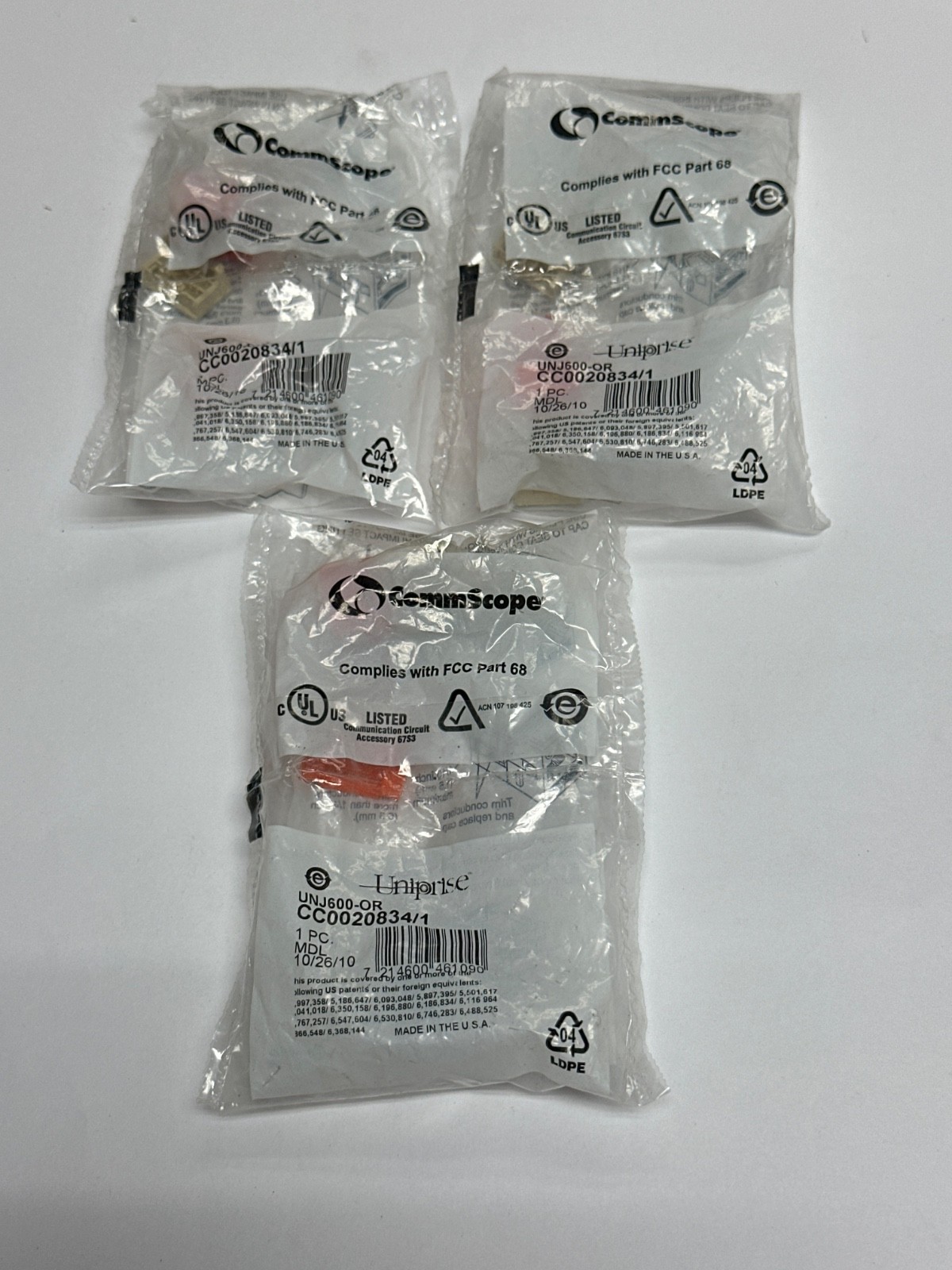 UNJ600-OR Commscope Uniprise Cat6 M-Series Modular Jack, Orange  Lot of 3