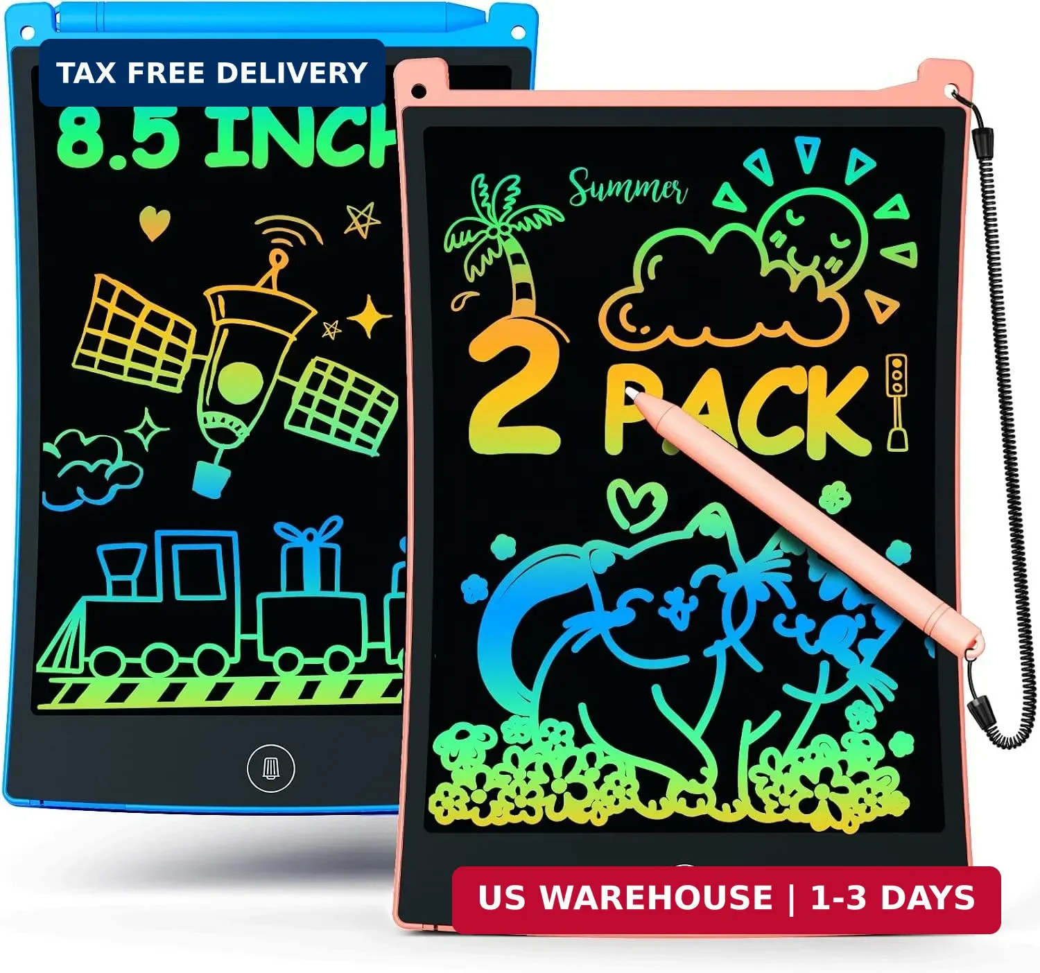 2 Pack LCD Writing Tablet with Stylus, 8.5 inch Colorful Doodle Board Drawing Pa