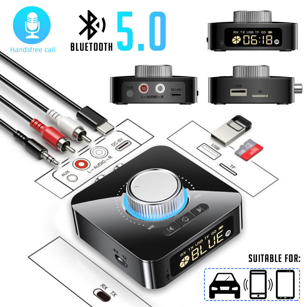 LED Digital Bluetooth 5.0 Receiver Transmitter HiFi Stereo AUX RCA Audio Adapter