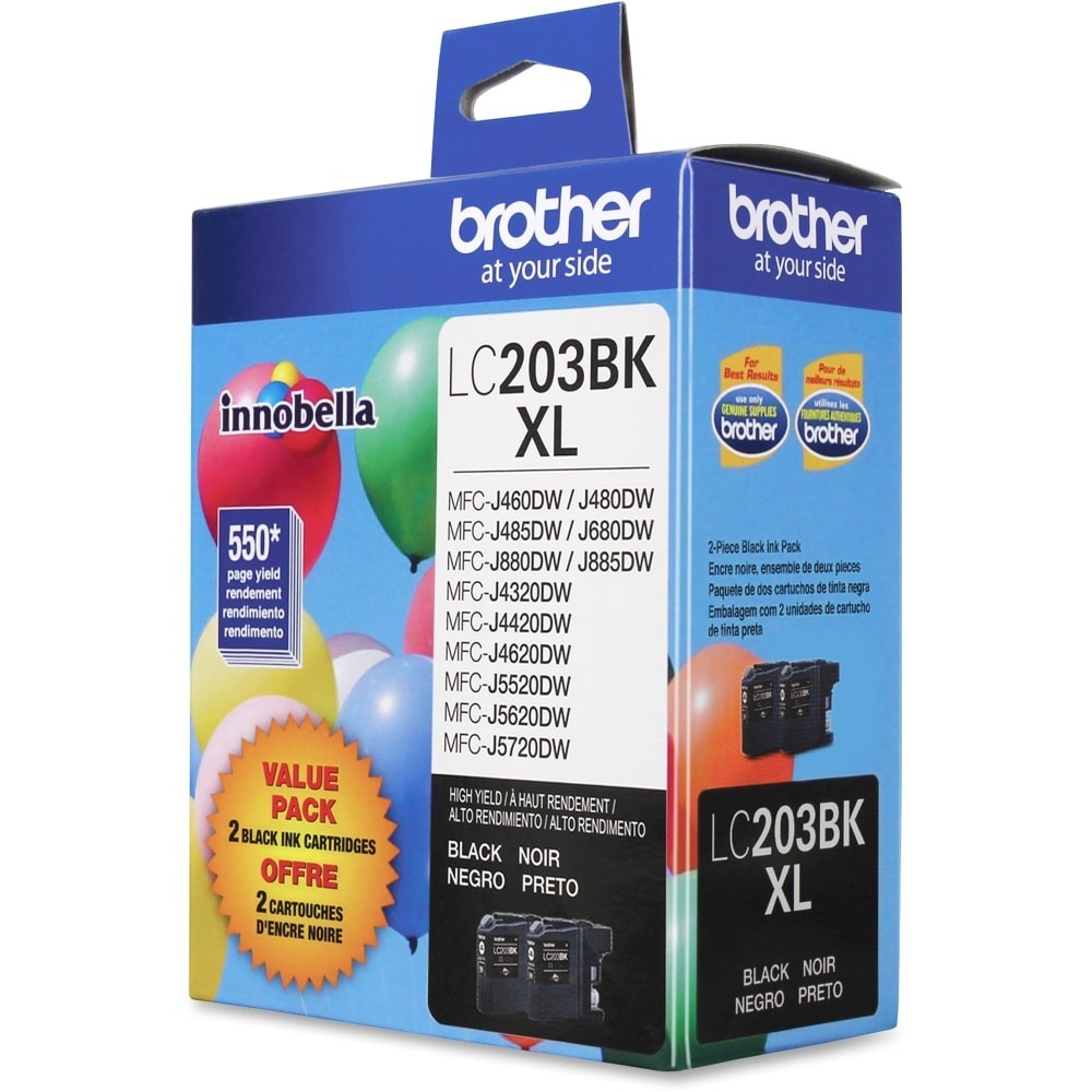 Brother LC203 Black High-Yield Ink Cartridges, Pack Of 2, LC2032PKS