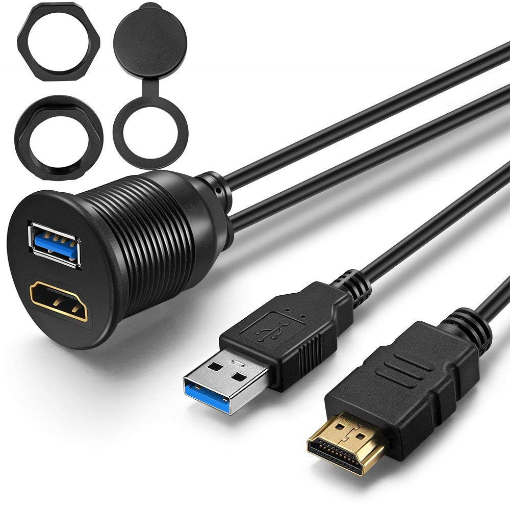 USB3.0 and HDMI Panel Flush Mount Cable, 6 Feet | USB3.0 & HDMI Male