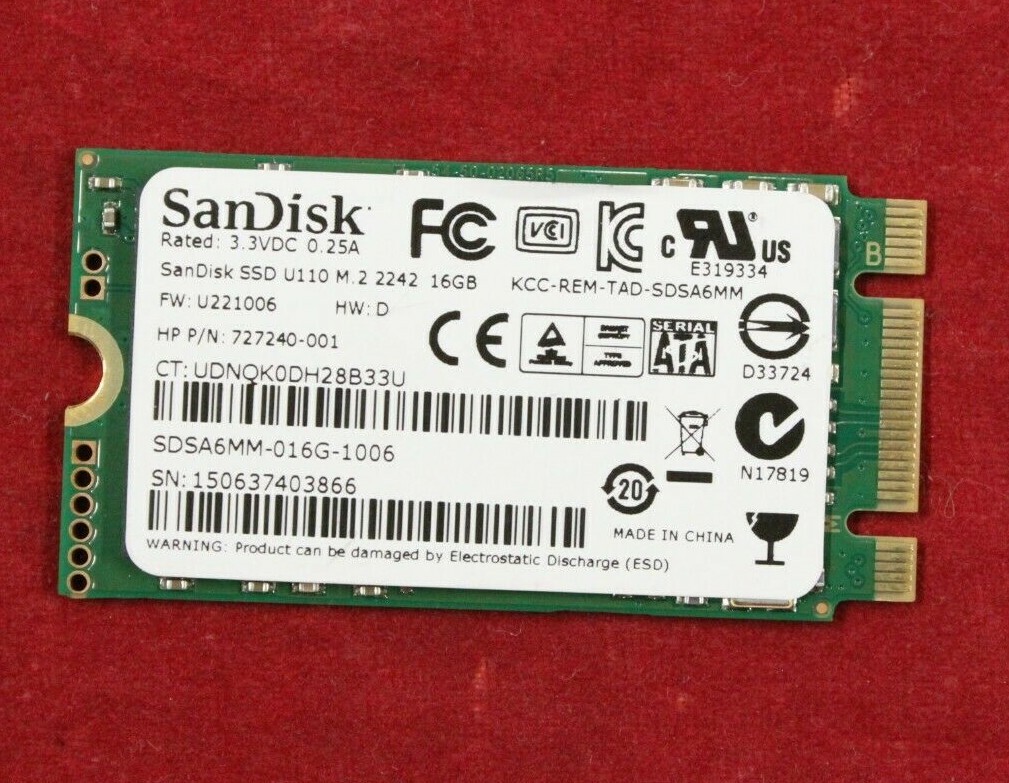 Lot of 5 HP 727240-001 SanDisk U110 16GB SDSA6MM M.2 2242 SATA 3 SSD Solid State