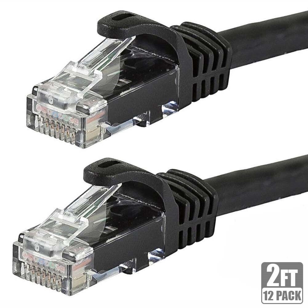 12x 2FT CAT6 RJ45 Ethernet LAN Network UTP Patch Cable Copper Wire 24AWG Black