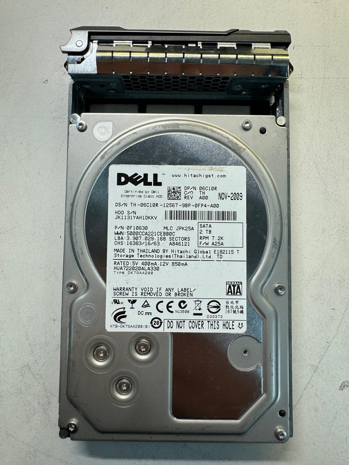 DELL HUA722020ALA330 0F10630 06C10R 2TB 7.2K RPM 64MB CACHE 6Gb/s SATA 3.5" HDD
