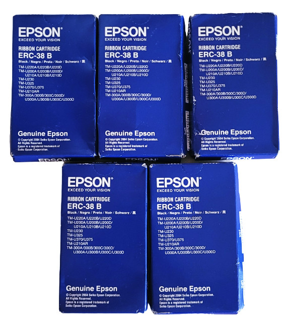 Epson ERC-38 B Black Ribbon Cartridge Lot of 6 New with Deformed Boxes