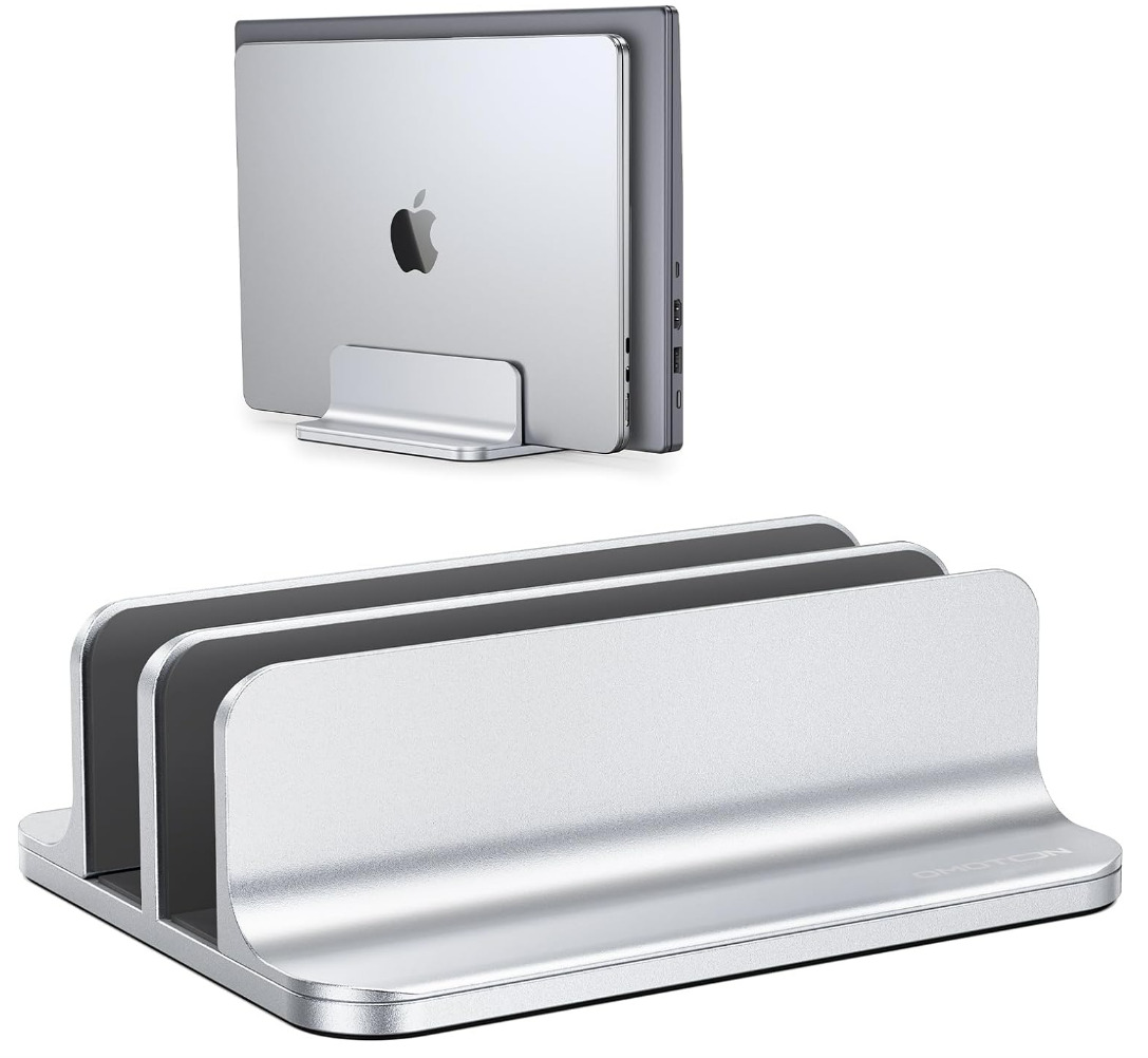 Double Vertical Laptop Stand, Heavy Duty Aluminum (Silver) Adjustable Dock Size